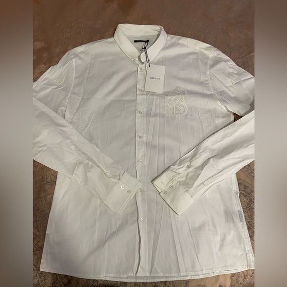 Balmain White Shirt With Logo Sz 42/XL - Picture 3 of 15